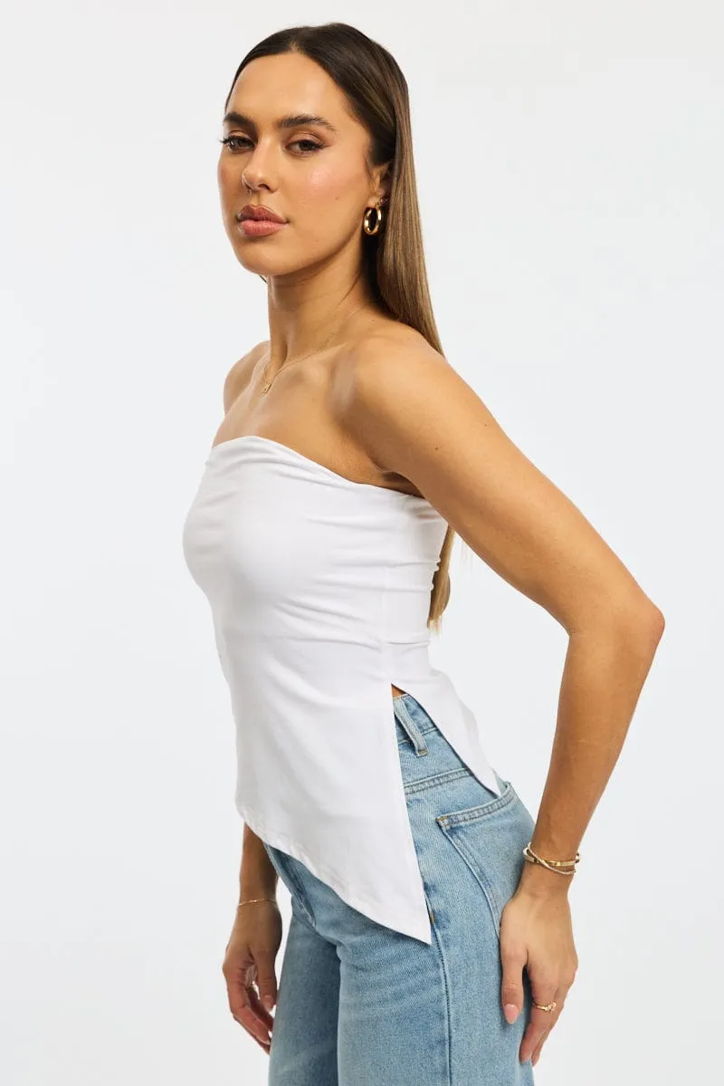 White Bandeau Top Asymmetric Hem sold by Ally Fashion product image thumbnail 3