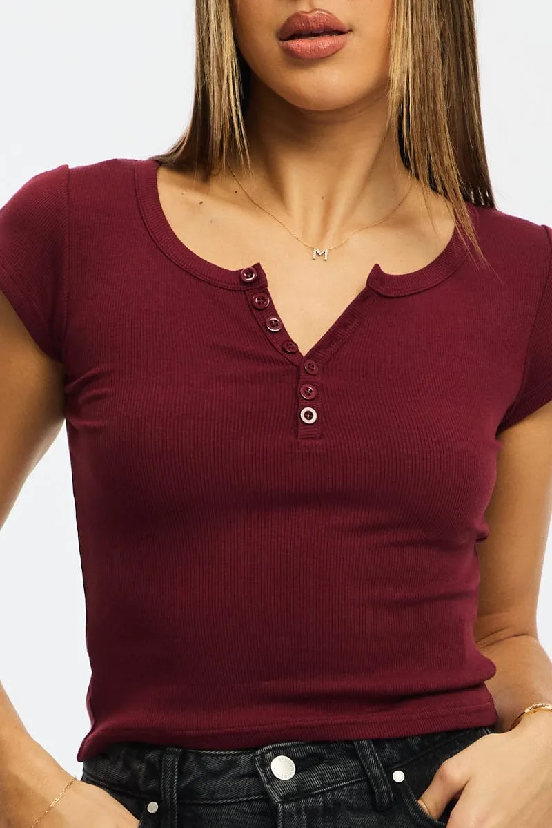 Red Button Down Tee Short Sleeve Rib sold by Ally Fashion product image thumbnail 5