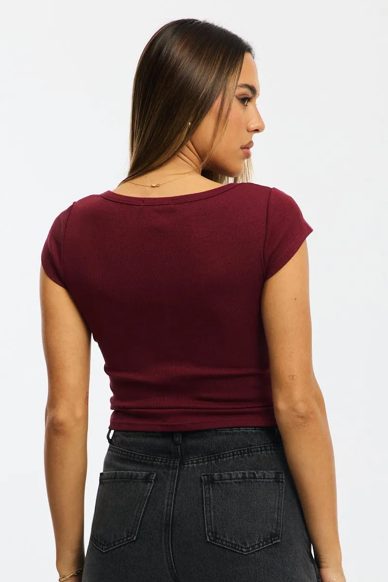 Red Button Down Tee Short Sleeve Rib sold by Ally Fashion product image thumbnail 4