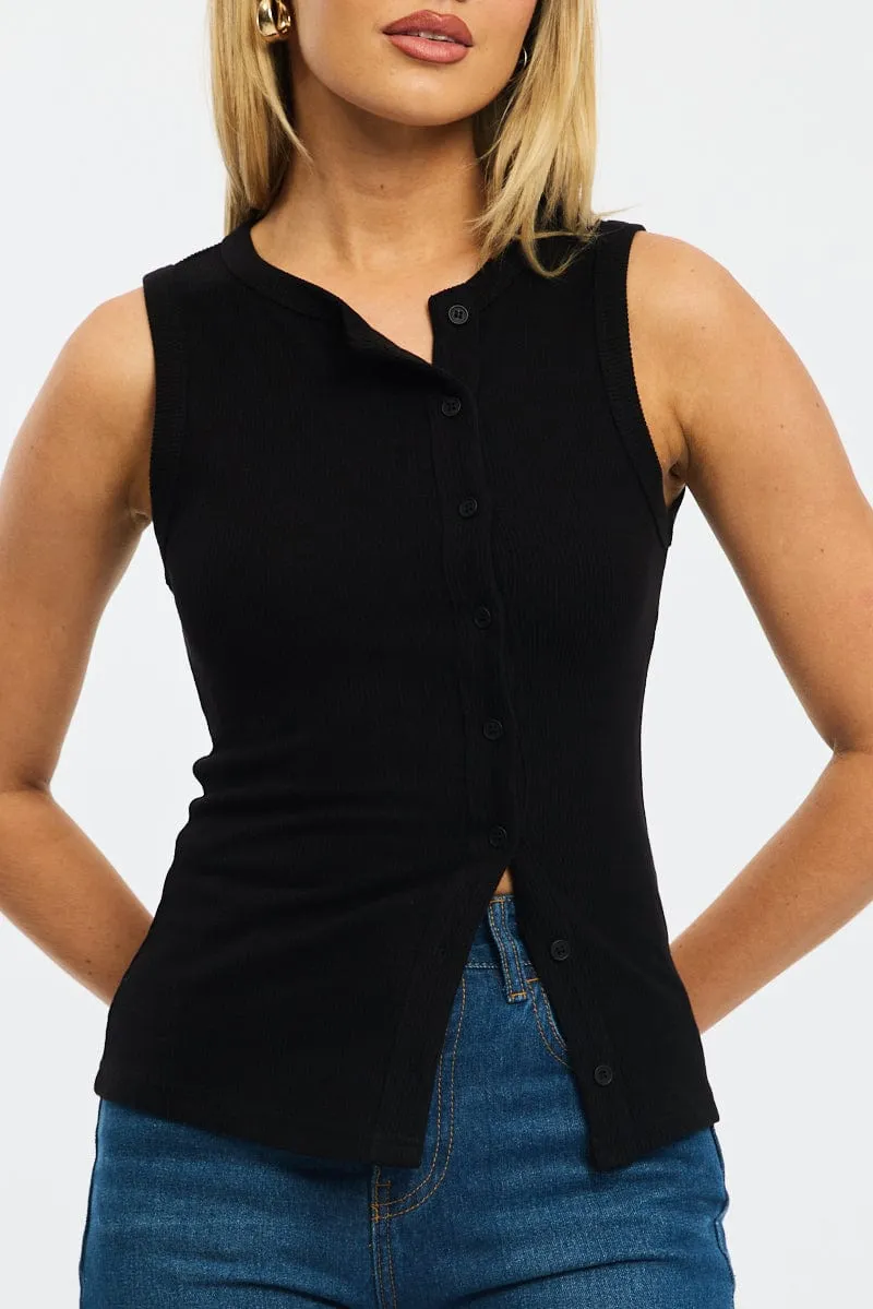 Black Button Front Top Sleeveless sold by Ally Fashion product image thumbnail 5