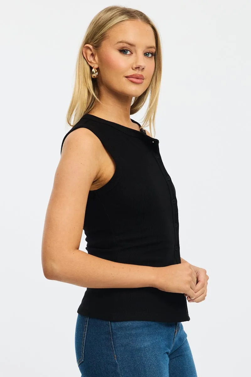 Black Button Front Top Sleeveless sold by Ally Fashion product image thumbnail 3