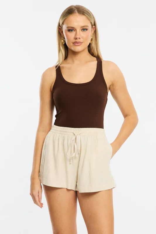 Beige Shorts Elasticated Waist sold by Ally Fashion