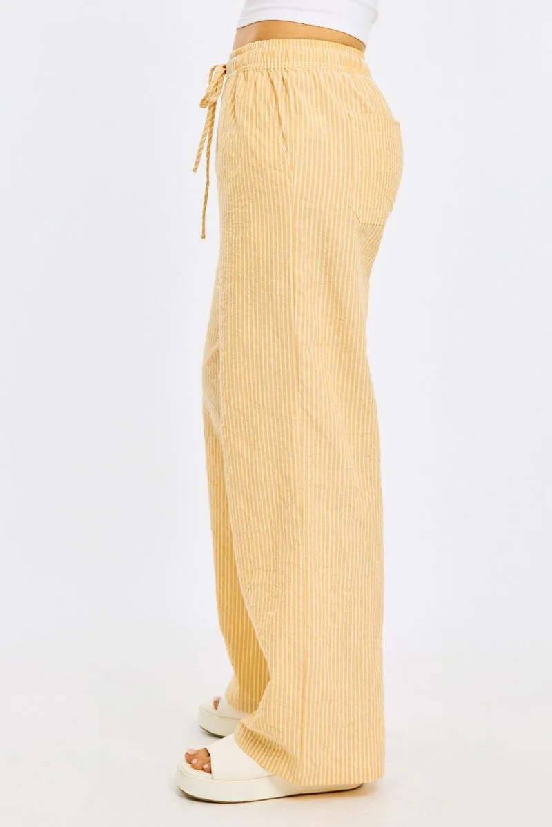 Yellow Stripe Wide Leg Pants Elasticated Waist sold by Ally Fashion product image thumbnail 3