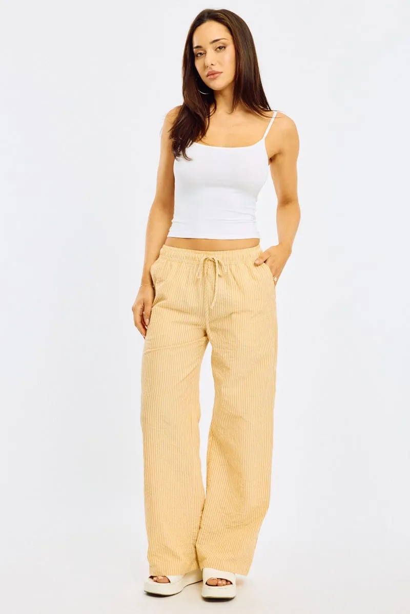 Yellow Stripe Wide Leg Pants Elasticated Waist sold by Ally Fashion