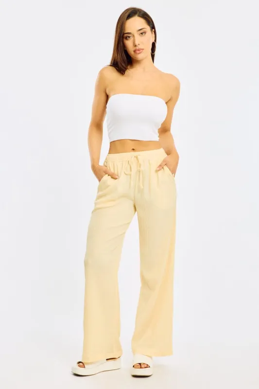 Yellow Wide Leg Pants Elasticated Waist sold by Ally Fashion