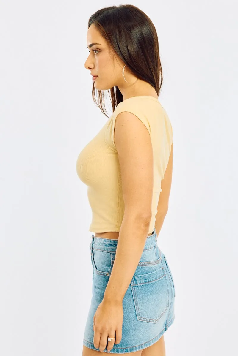 Yellow Boat Neck Top Short Sleeve sold by Ally Fashion product image thumbnail 3