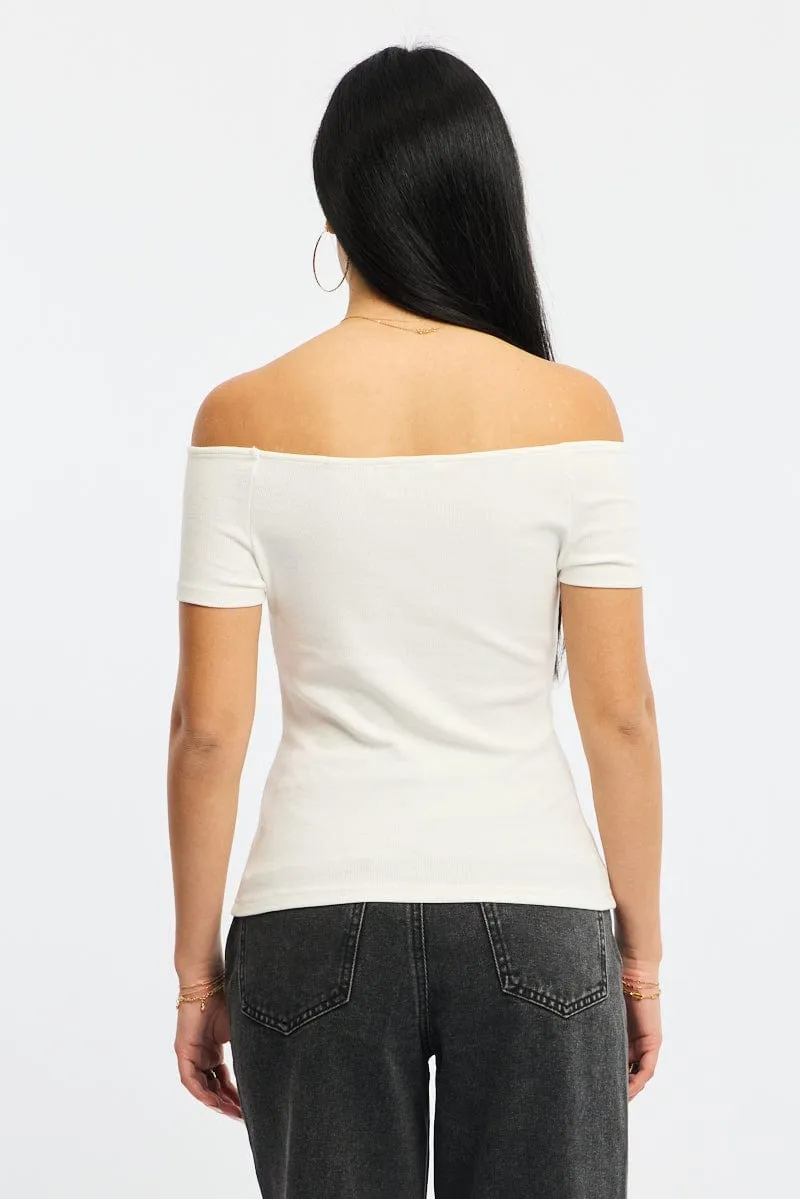 White Off Shoulder Top Rib sold by Ally Fashion product image thumbnail 4