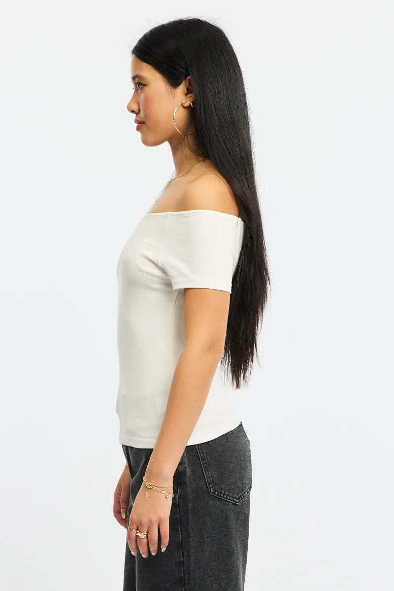 White Off Shoulder Top Rib sold by Ally Fashion product image thumbnail 3