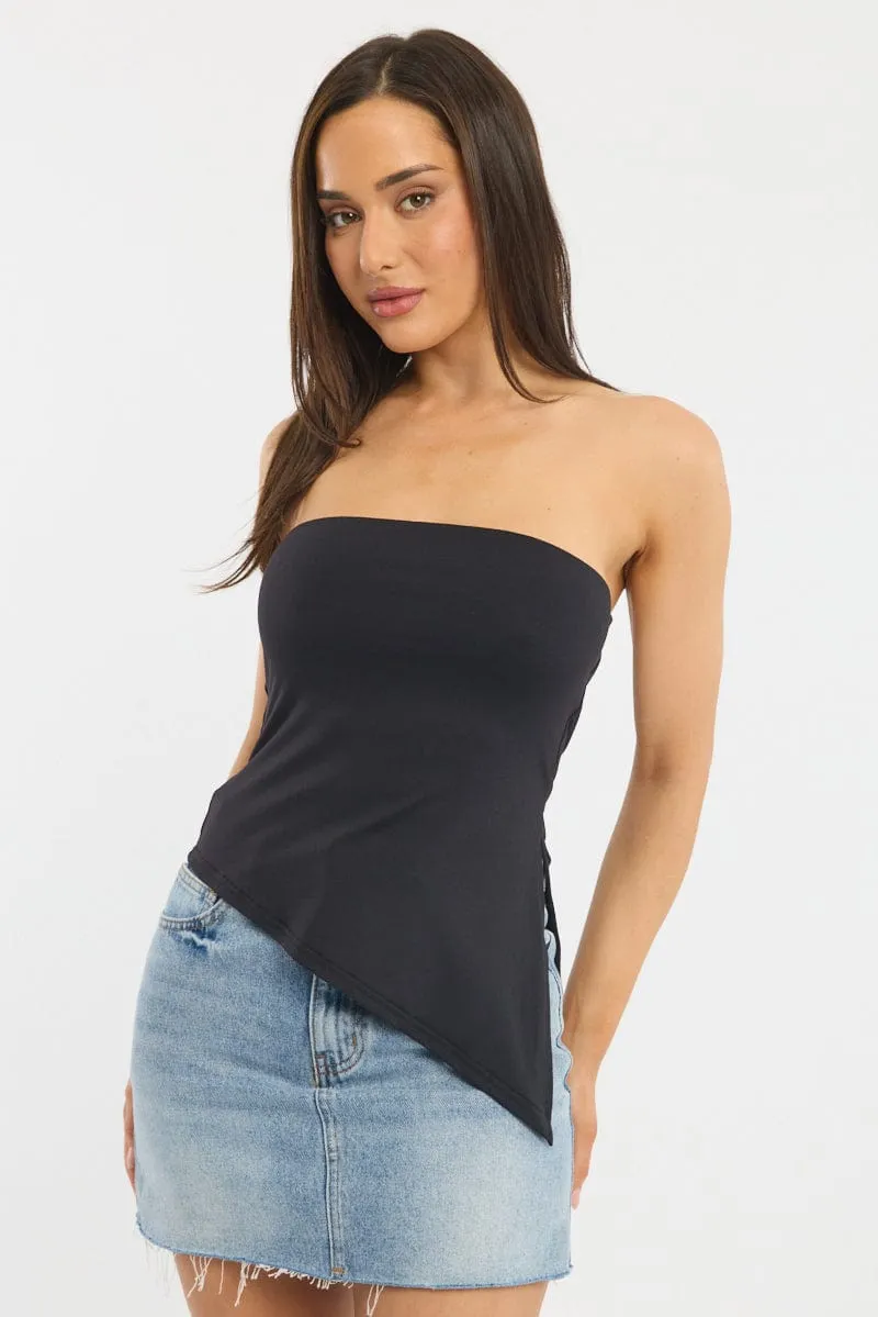 Black Bandeau Top Asymmetric Hem sold by Ally Fashion