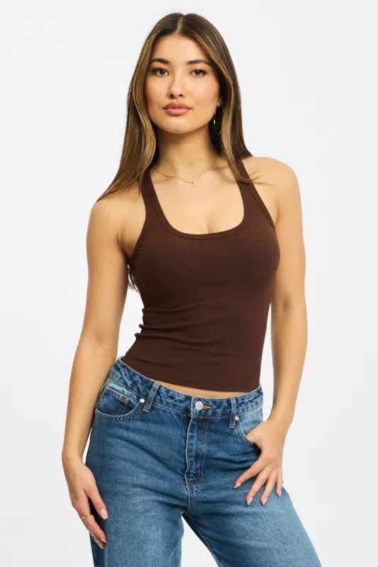 Brown Tank Sleeveless sold by Ally Fashion