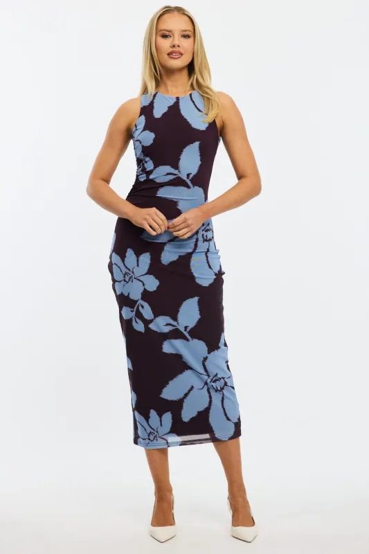 Purple Floral Bodycon Dress Sleeveless Mesh made by Ally Fashion