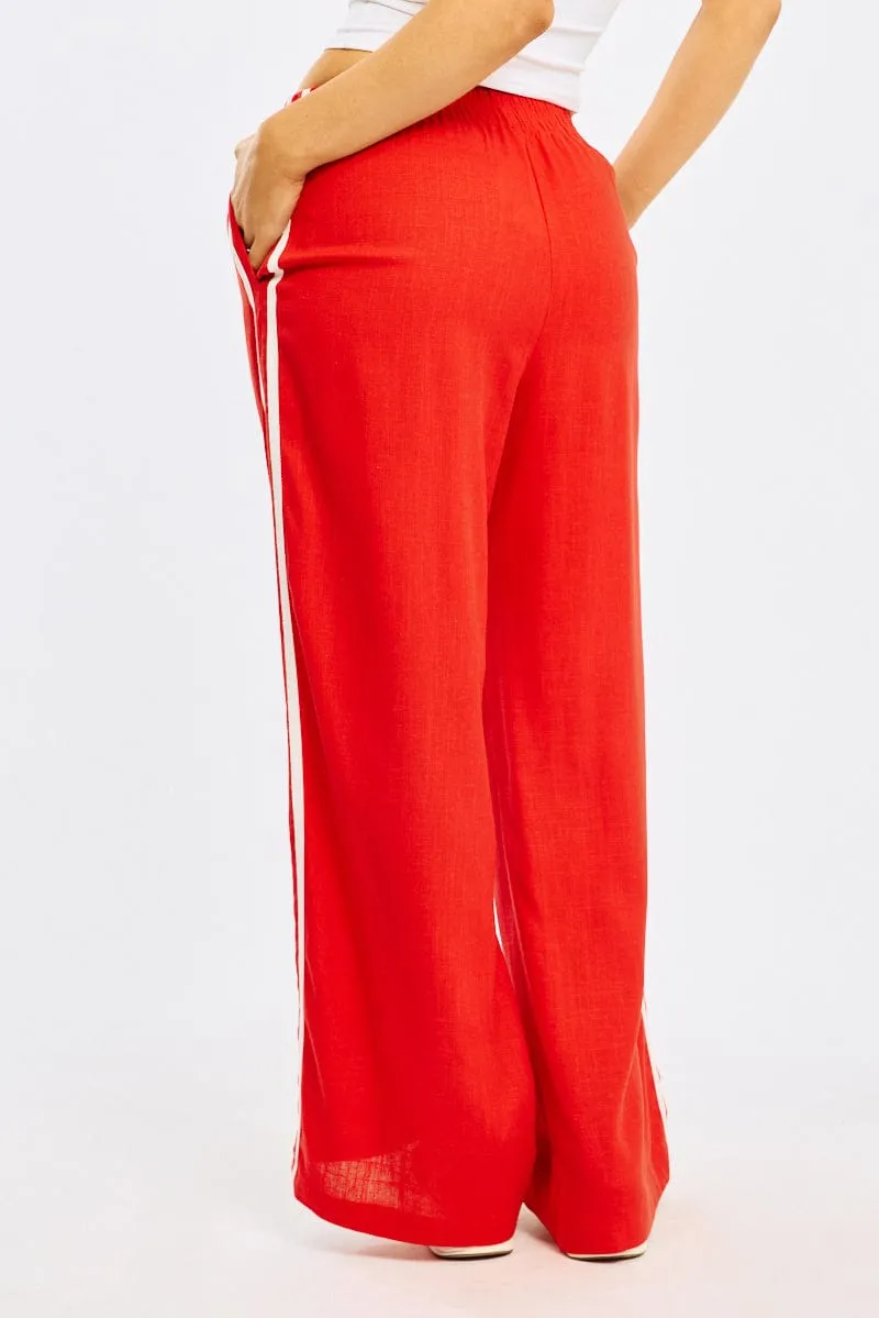 Red Wide Leg Pants Side Stripe sold by Ally Fashion product image thumbnail 4