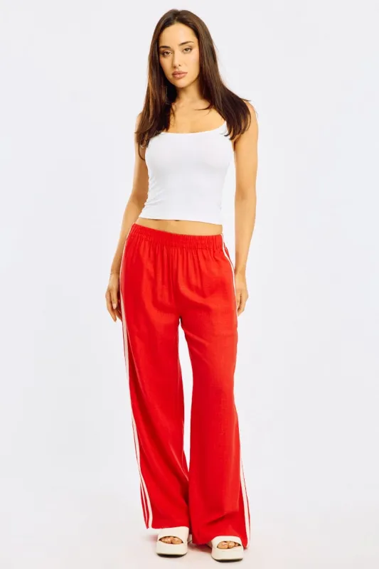 Red Wide Leg Pants Side Stripe sold by Ally Fashion