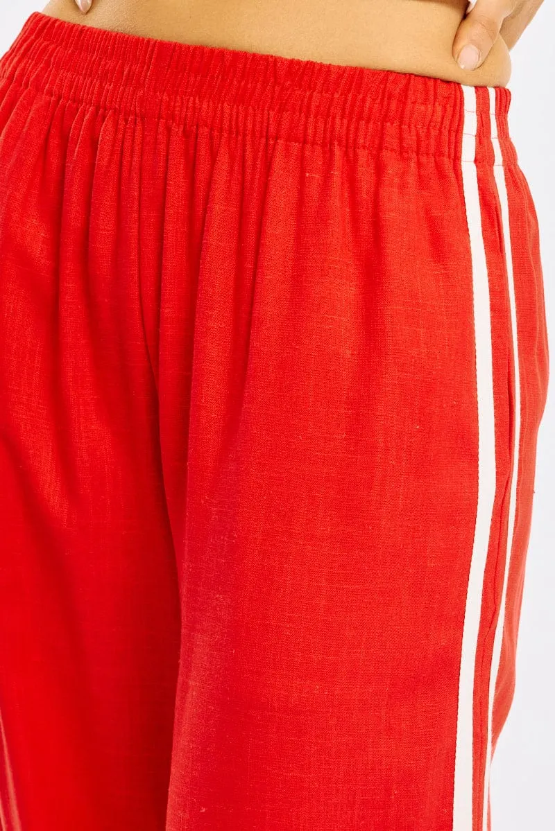 Red Wide Leg Pants Side Stripe sold by Ally Fashion product image thumbnail 5