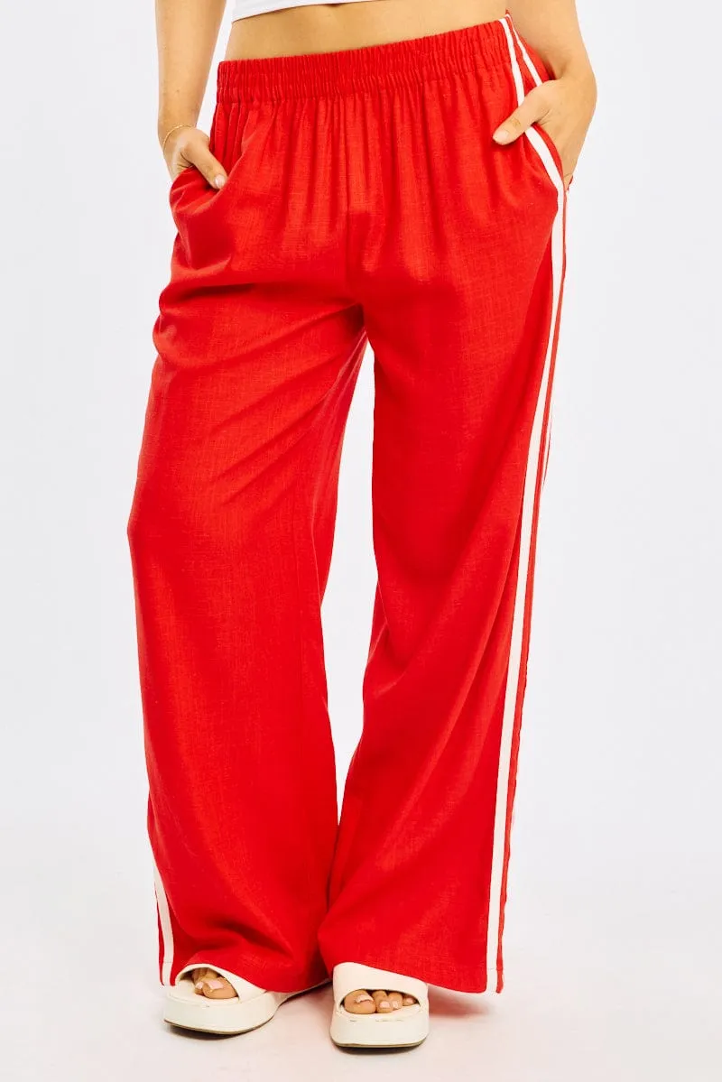Red Wide Leg Pants Side Stripe sold by Ally Fashion product image thumbnail 3