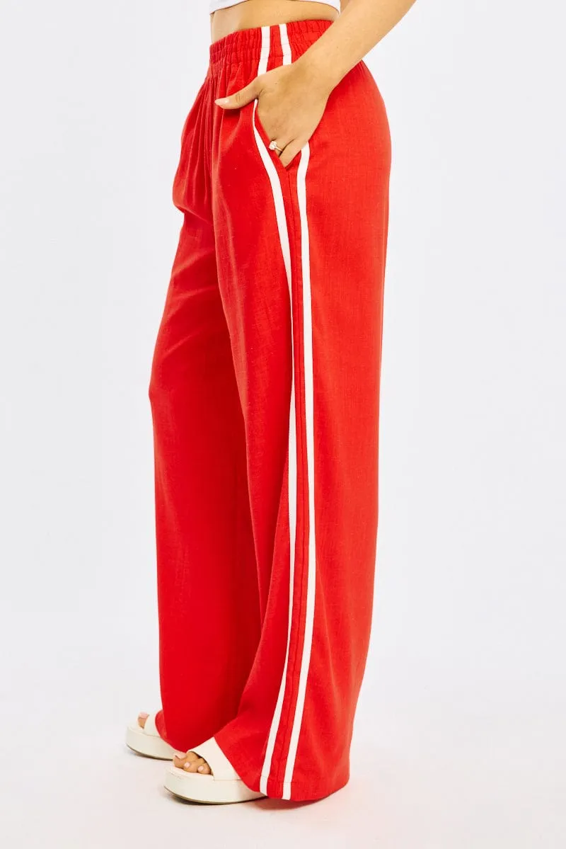 Red Wide Leg Pants Side Stripe sold by Ally Fashion product image thumbnail 2