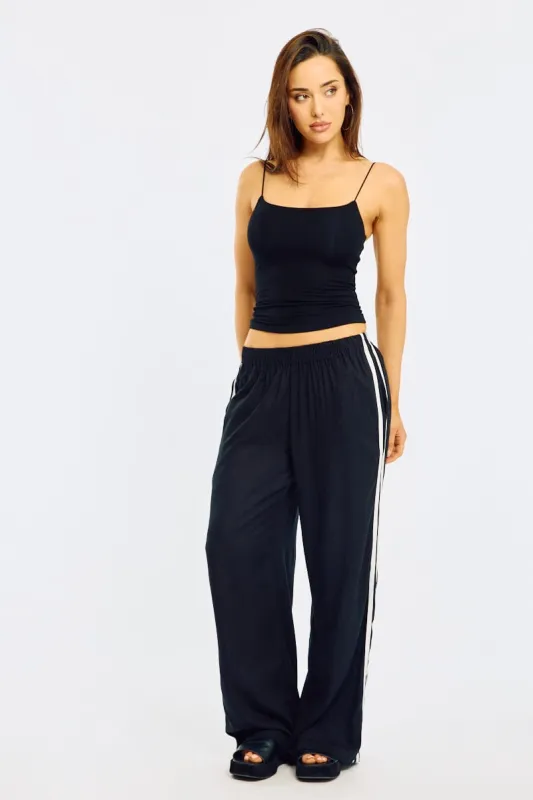 Black Wide Leg Pants Side Stripe sold by Ally Fashion