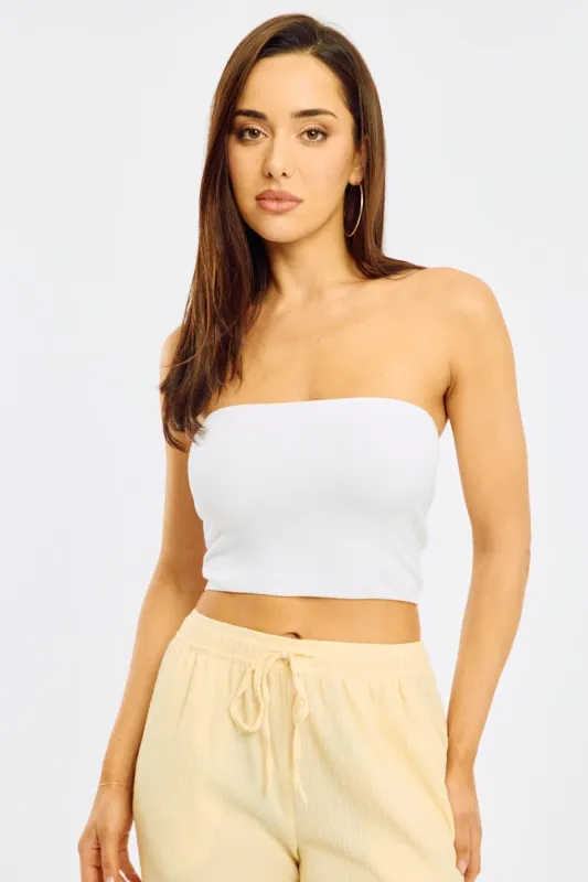 White Bandeau Top Sleeveless Strapless Rib sold by Ally Fashion