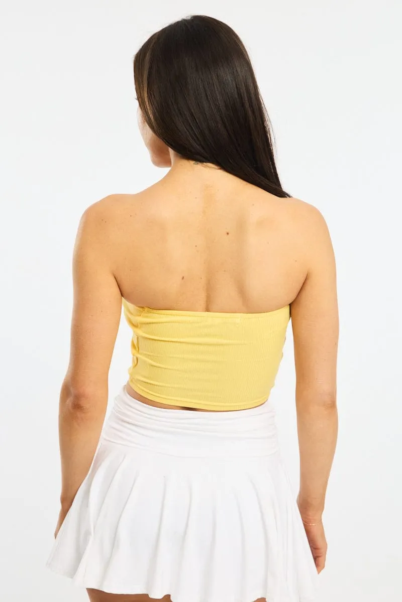 Yellow Bandeau Top Sleeveless Strapless Rib sold by Ally Fashion product image thumbnail 4