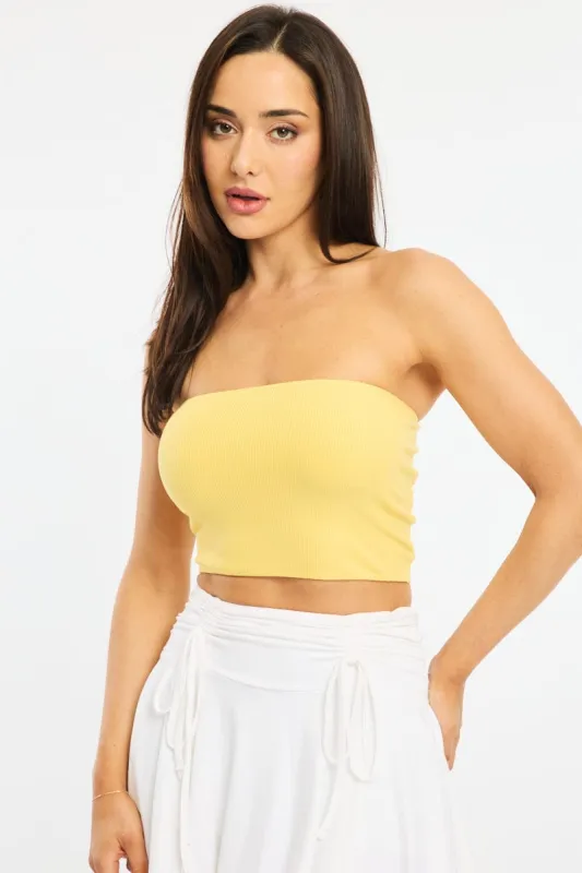 Yellow Bandeau Top Sleeveless Strapless Rib sold by Ally Fashion