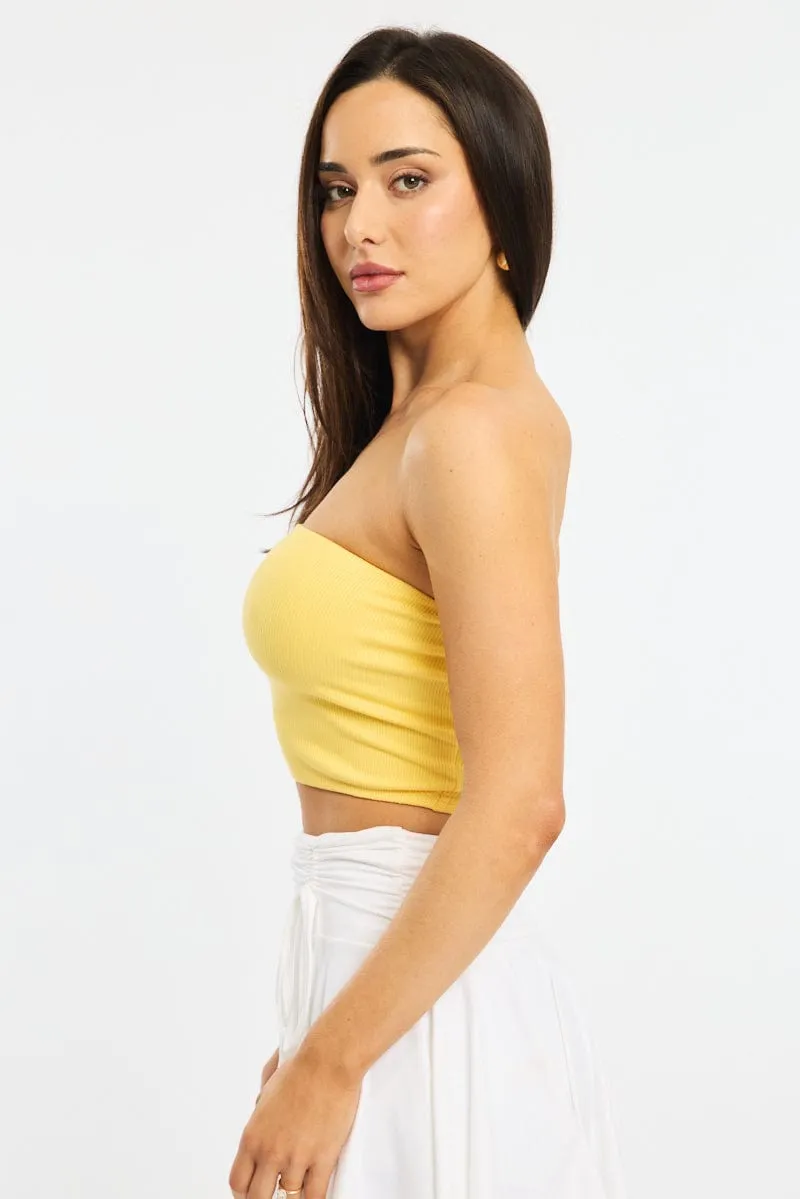 Yellow Bandeau Top Sleeveless Strapless Rib sold by Ally Fashion product image thumbnail 3