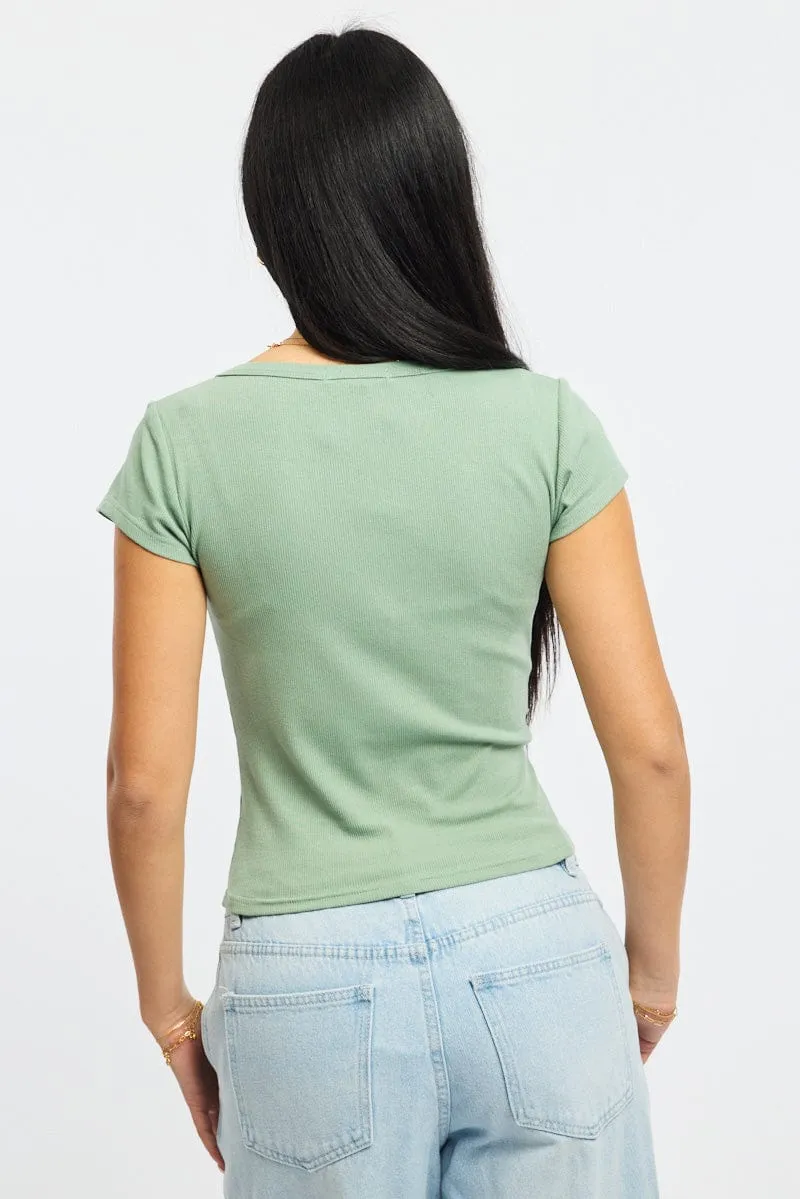 Green Button Down Tee Short Sleeve Rib sold by Ally Fashion product image thumbnail 4