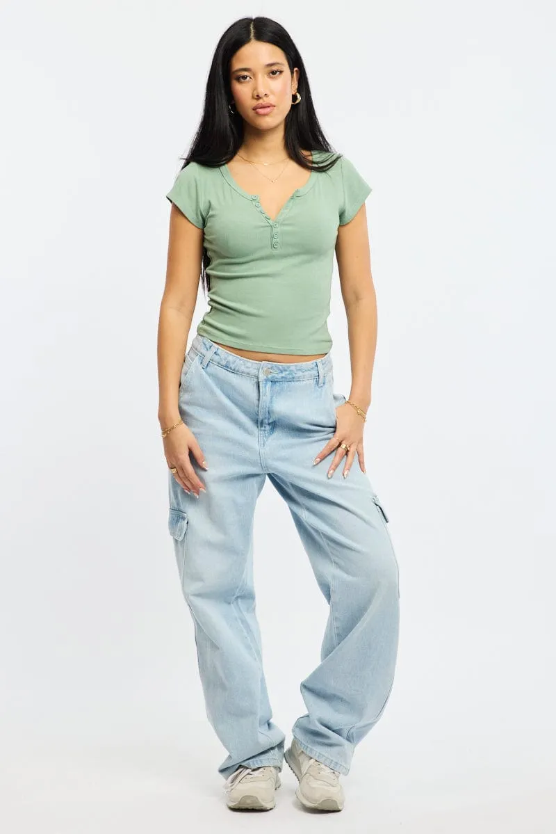 Green Button Down Tee Short Sleeve Rib sold by Ally Fashion product image thumbnail 2