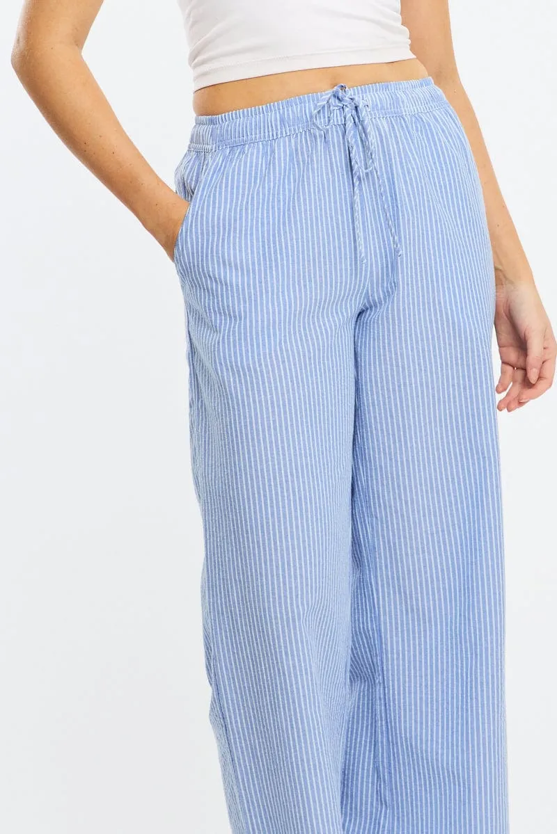 Blue Stripe Wide Leg Pants Elasticated Waist sold by Ally Fashion product image thumbnail 5