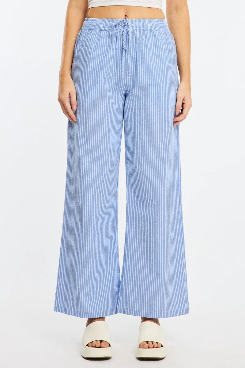 Blue Stripe Wide Leg Pants Elasticated Waist sold by Ally Fashion product image thumbnail 2