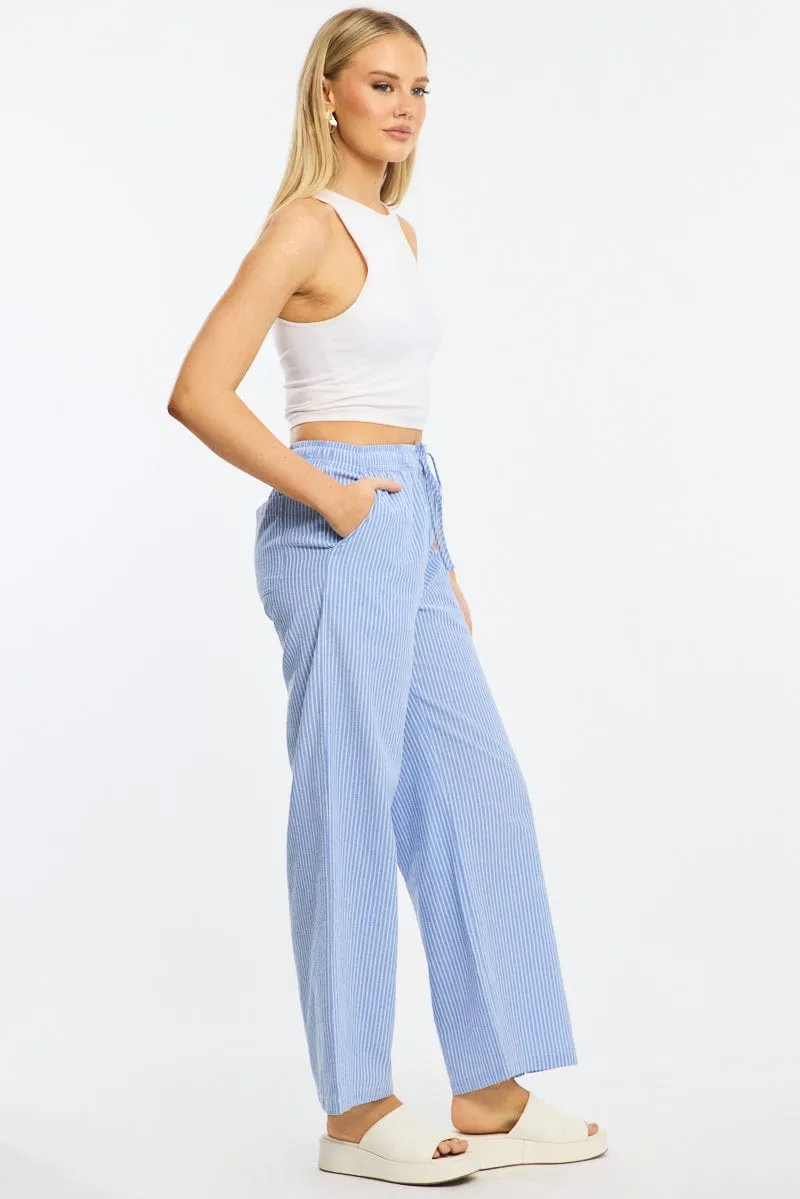 Blue Stripe Wide Leg Pants Elasticated Waist sold by Ally Fashion product image thumbnail 3