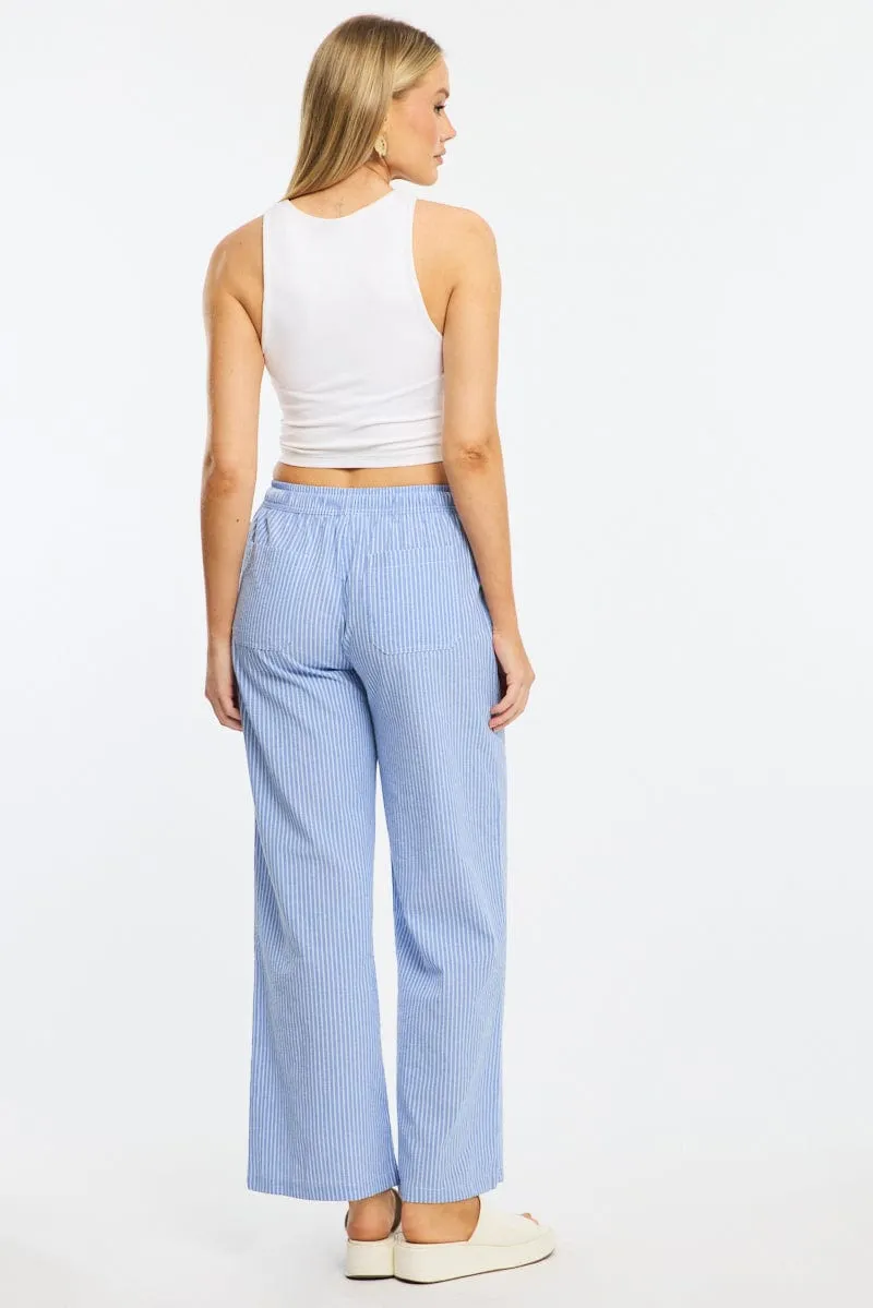 Blue Stripe Wide Leg Pants Elasticated Waist sold by Ally Fashion product image thumbnail 4