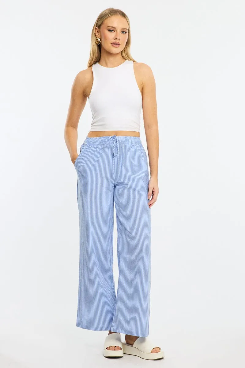 Blue Stripe Wide Leg Pants Elasticated Waist sold by Ally Fashion