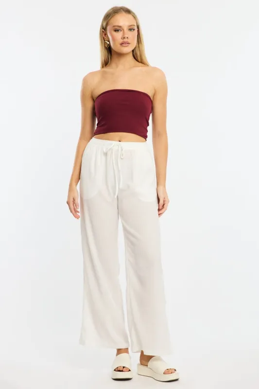 White Wide Leg Pants Elasticated Waist sold by Ally Fashion
