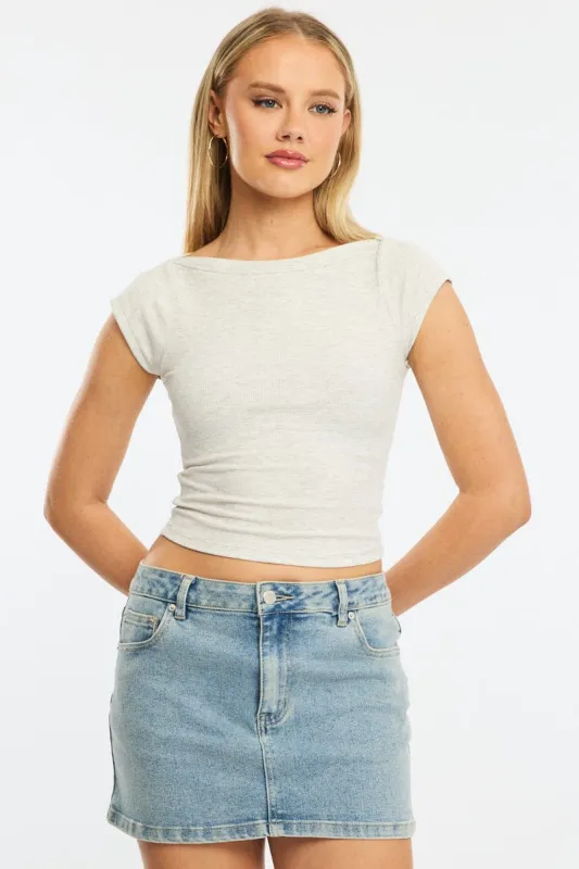Grey Boat Neck Top Short Sleeve sold by Ally Fashion