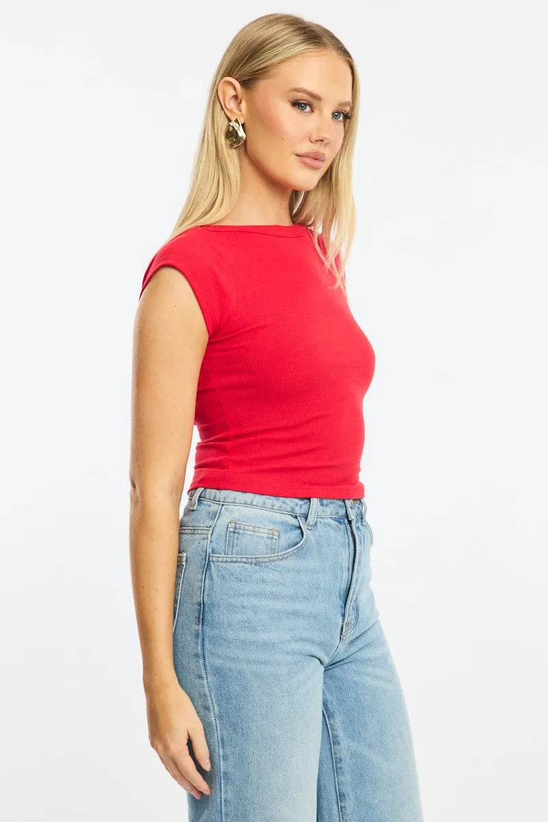 Red Boat Neck Top Short Sleeve sold by Ally Fashion product image thumbnail 3
