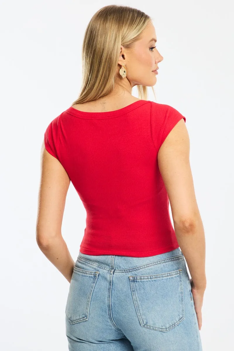 Red Boat Neck Top Short Sleeve sold by Ally Fashion product image thumbnail 2