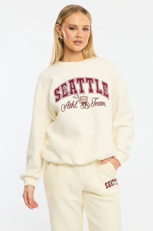 White Graphic Sweater Long Sleeve sold by Ally Fashion