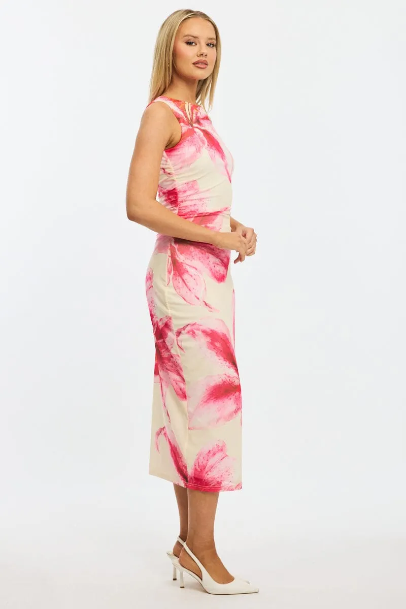 Pink Floral Bodycon Dress Sleeveless Mesh sold by Ally Fashion product image thumbnail 4