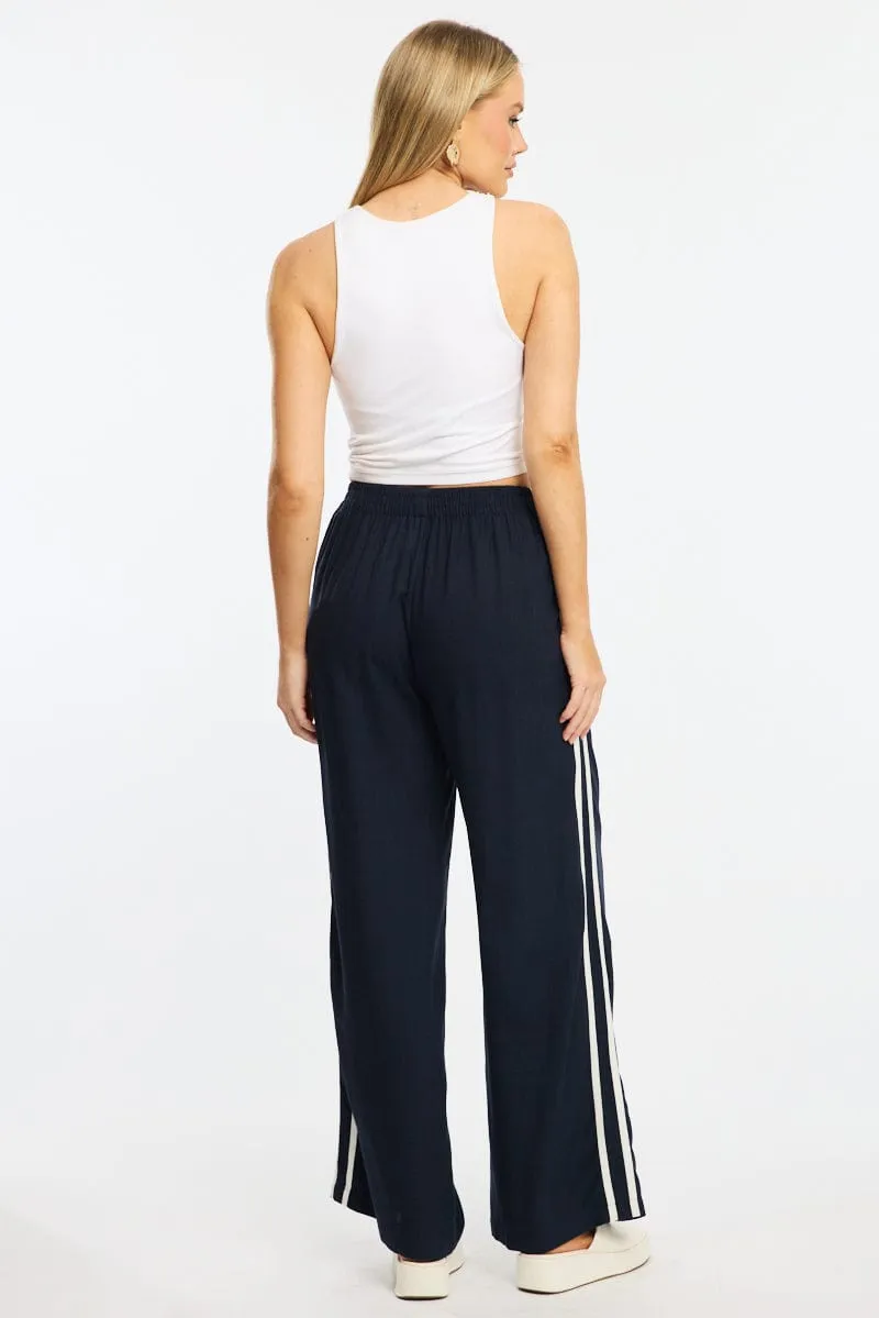 Blue Wide Leg Pants Side Stripe sold by Ally Fashion product image thumbnail 4