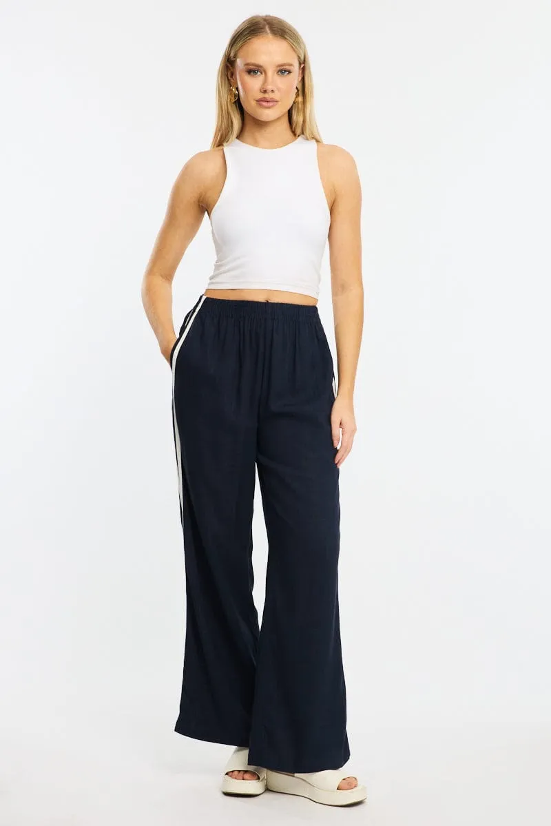 Blue Wide Leg Pants Side Stripe sold by Ally Fashion product image thumbnail 3