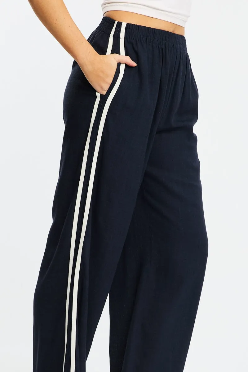 Blue Wide Leg Pants Side Stripe sold by Ally Fashion product image thumbnail 5