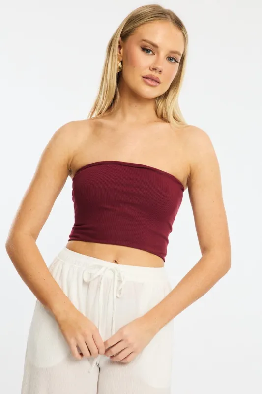 Red Bandeau Top Sleeveless Strapless Rib sold by Ally Fashion