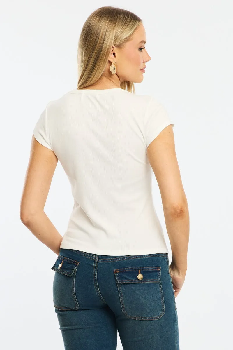 White Button Front Top Short Sleeve sold by Ally Fashion product image thumbnail 4
