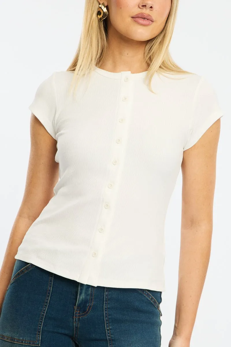 White Button Front Top Short Sleeve sold by Ally Fashion product image thumbnail 5