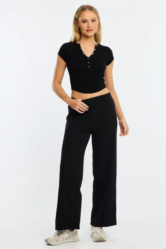 Black Track Pants Wide Leg sold by Ally Fashion