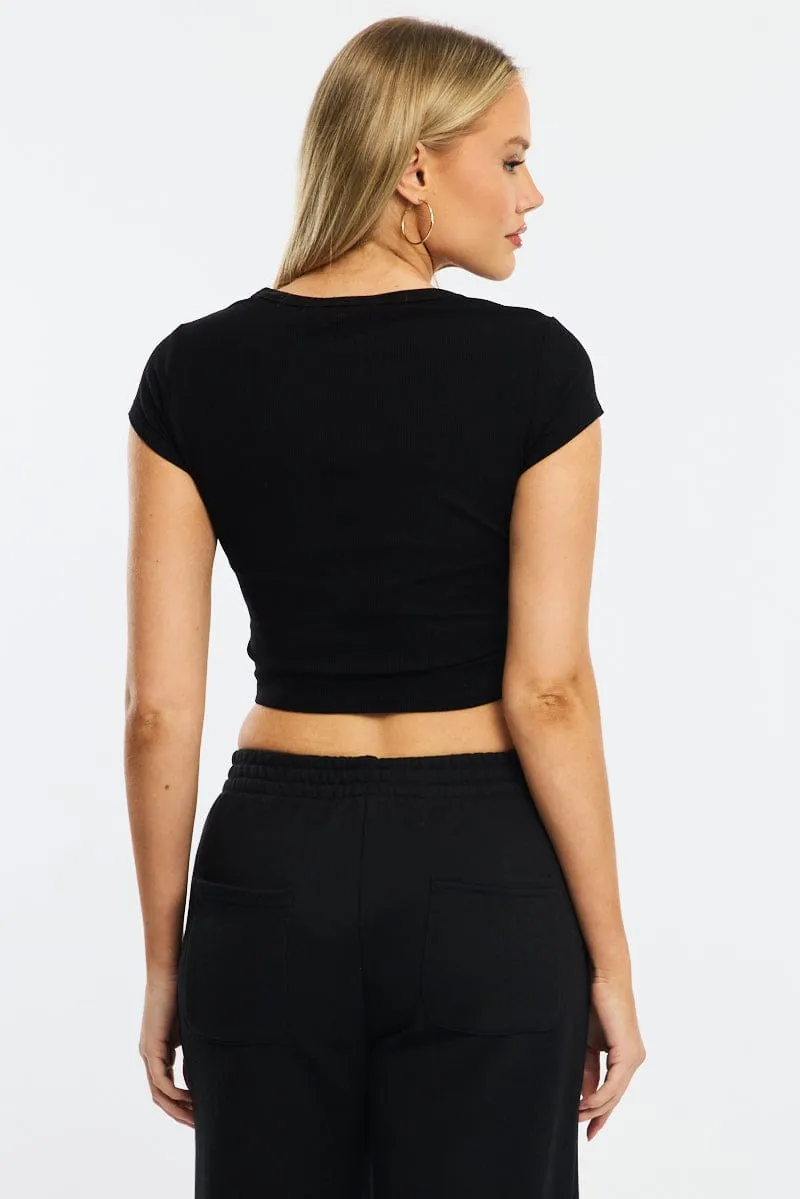 Black T-shirt Short Sleeve Henley Neck Rib sold by Ally Fashion product image thumbnail 4