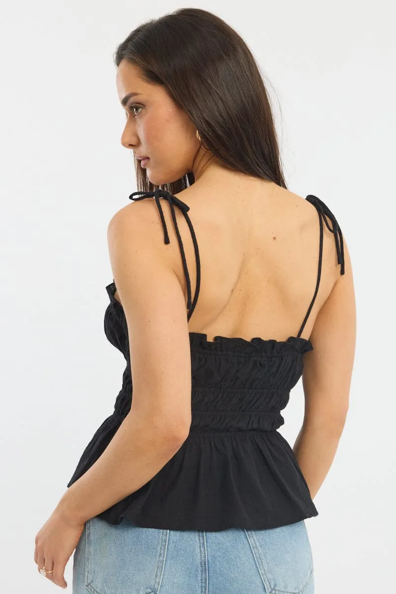 Black Gathered Tie Cami Sleeveless Notched Front sold by Ally Fashion product image thumbnail 4