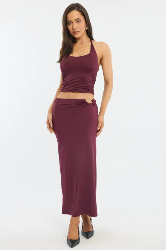 Red Hardware Buckle Maxi Skirt sold by Ally Fashion