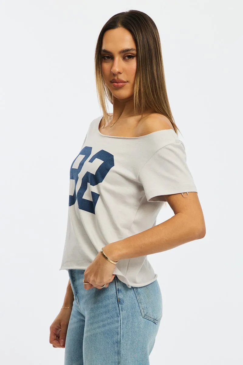 Grey Graphic Tee Off Shoulder sold by Ally Fashion product image thumbnail 3