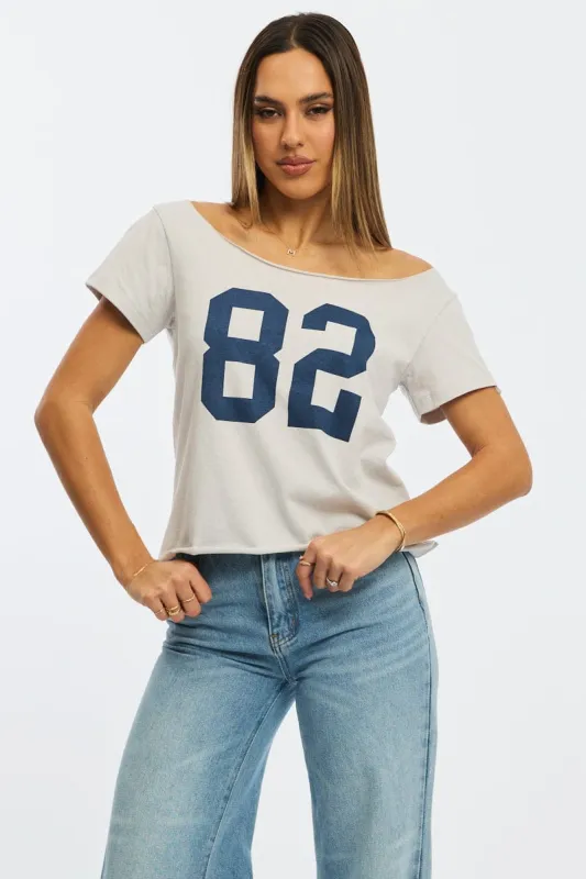 Grey Graphic Tee Off Shoulder sold by Ally Fashion
